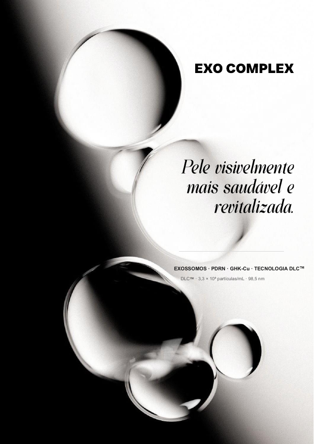 Capa do folheto Exo Complex com esferas translúcidas